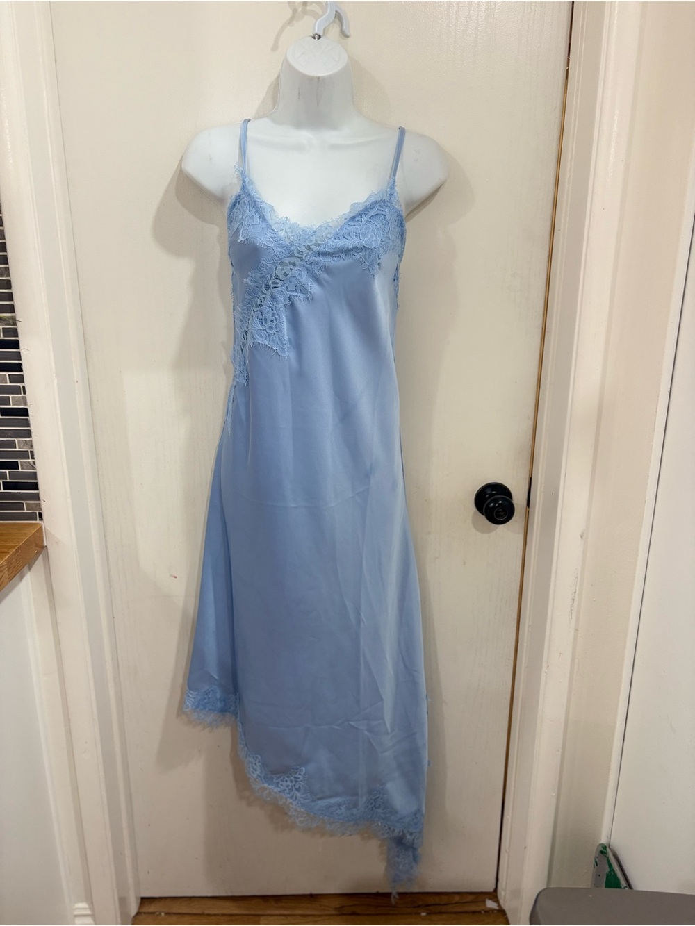 Lace-Trim Slip Dress in Light Blue - Women's high low dress